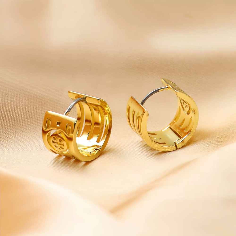 Tory Burch Classic Gold Plated Brass Double Hollow Out Design Earrings